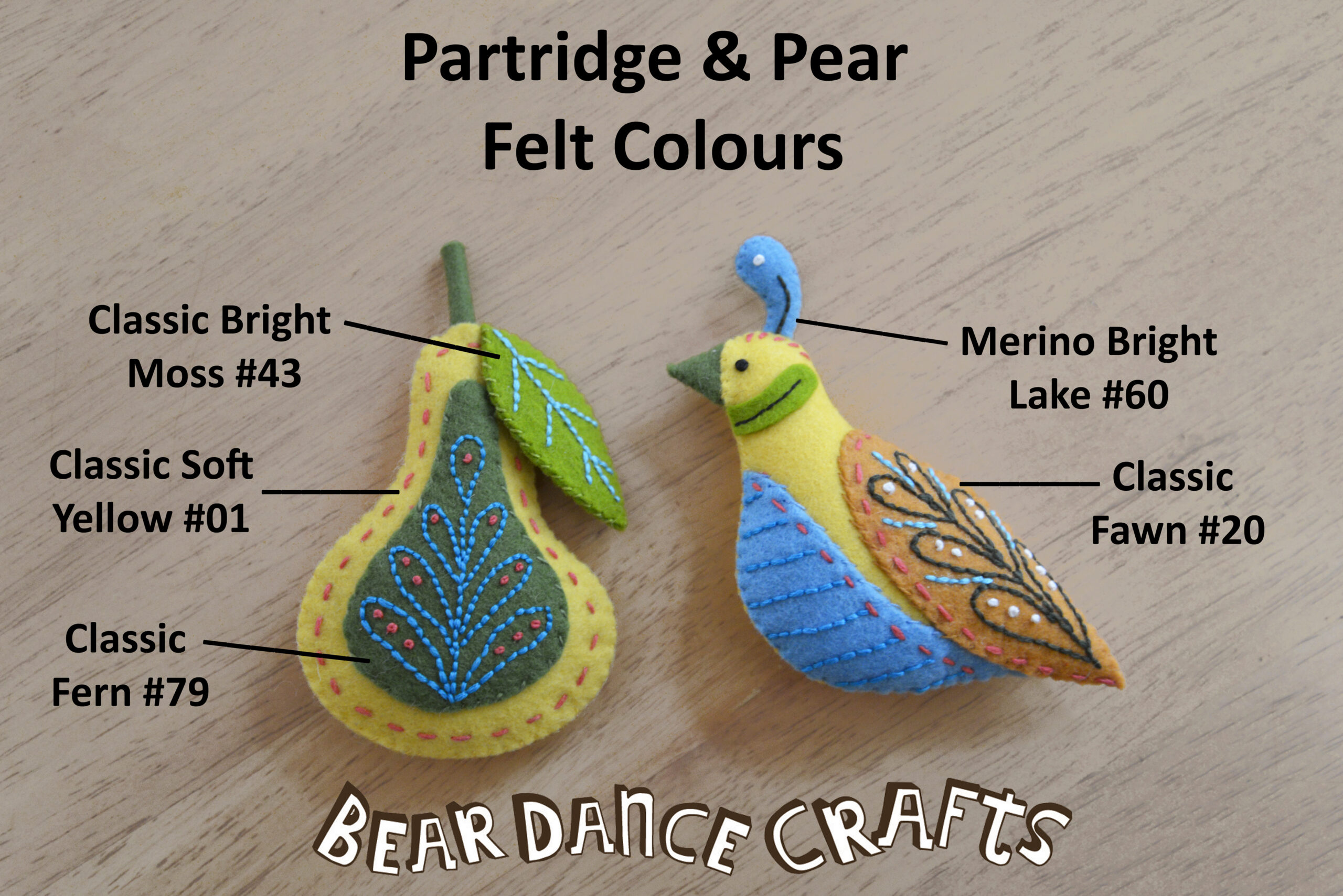 Read more about the article Partridge and Pear Ornament Felt Colours