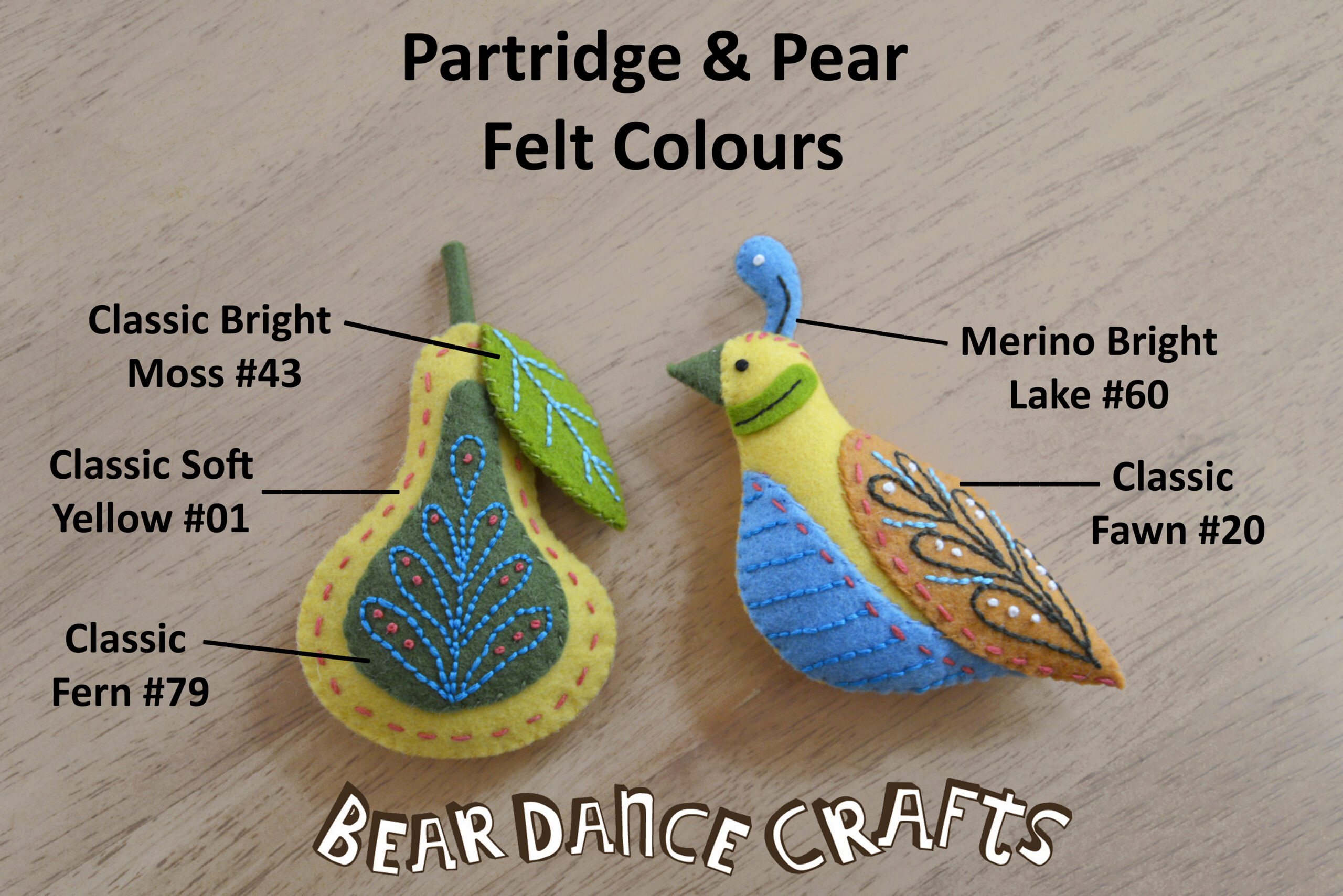 Read more about the article Partridge and Pear Ornament Felt Colours