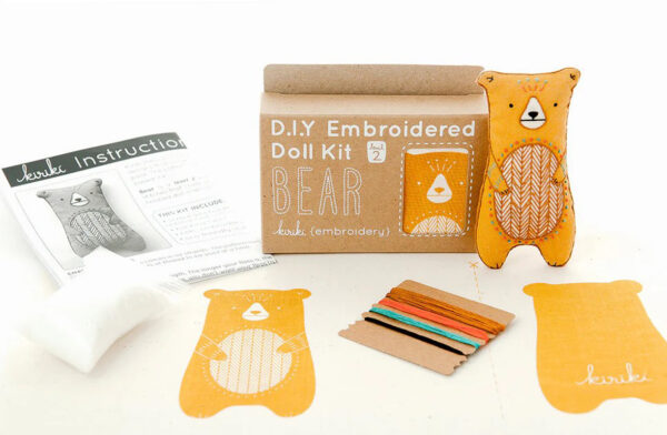 Bear doll embroidery craft kit Kiriki Press