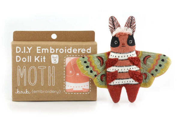 Moth doll plushie embroidery kit Kiriki Press