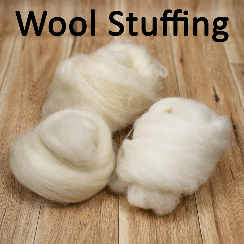 Wool roving, batting and stuffing, natural, clean and undyed in small amounts for doll making.